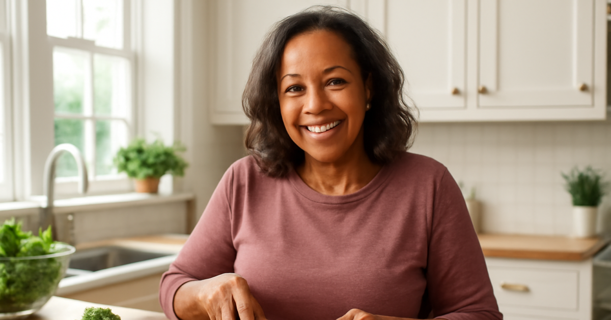 Middle-aged woman preparing a healthy meal to manage type 2 diabetes