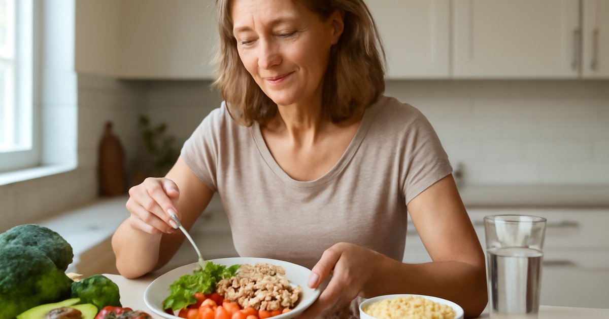 Woman in her 40s preparing a balanced meal to keep blood sugar levels healthy naturally