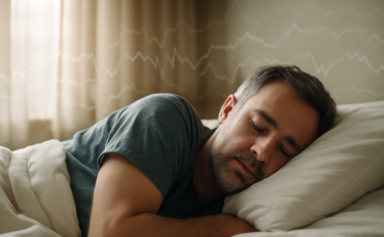 Adult sleeping peacefully representing sleep and emotional regulation