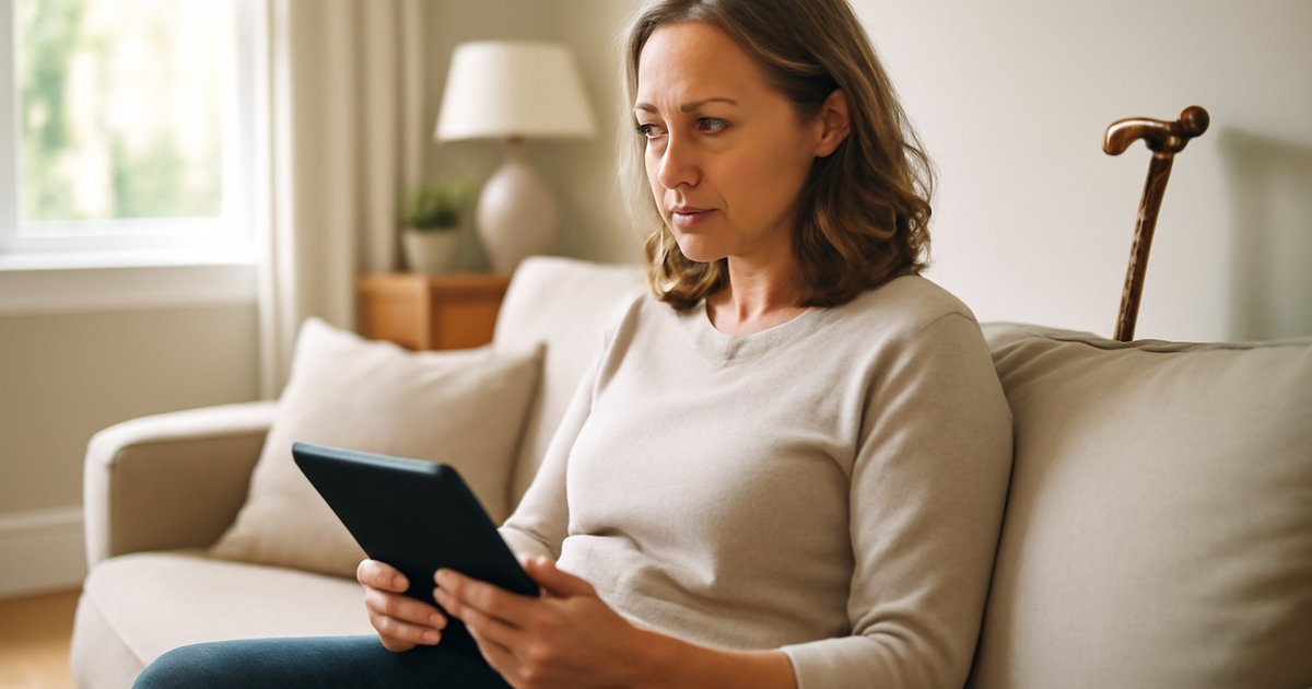 Middle-aged woman managing multiple sclerosis at home with a calm and empowered expression