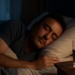 Adult sleeping peacefully in a dark bedroom representing sleep and hormone health connection
